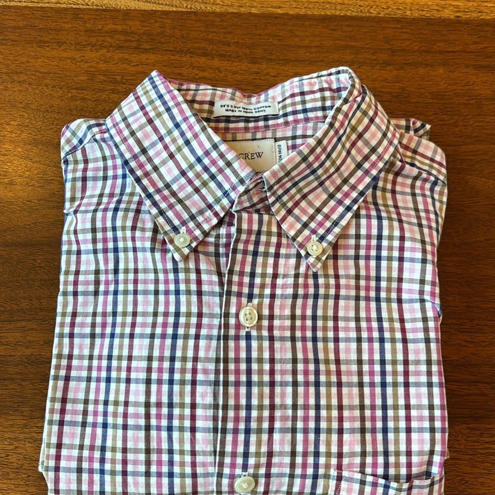 J Crew 100% Cotton Men’s Button Down Plaid 1 Front Pocket S(14-14.5) Dress Shirt